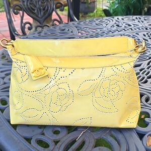 Chanel Cream Patent Leather Handbag.Approx. 7" t x 12" w x 4"